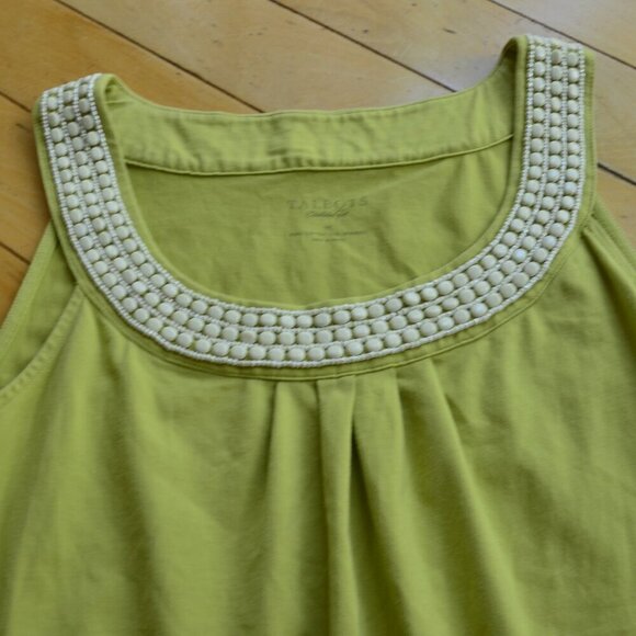 Talbots Top Women's Chartreuse Green Sleeveless Beaded Scoop Neck Tee Medium M - Picture 2 of 9